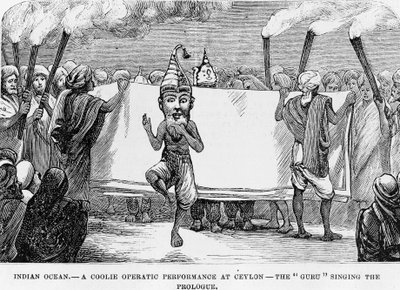 Demonstrasjon av folkekunst i Ceylon (nåværende Sri Lanka) gravering fra 1800-tallet av Unknown artist