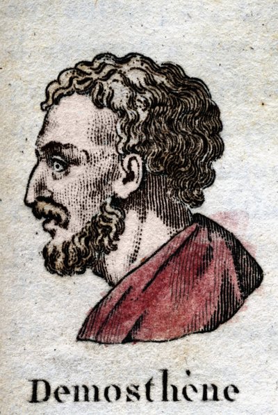 Demosthenes, på gammelgresk Demosthenes (Athen -384 - Calaurie -322), en av de store loftfortalerne, athensk politiker. av Unknown artist