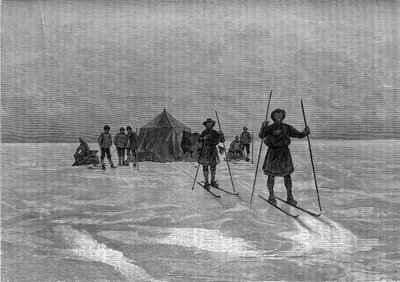 Avgang fra Laponene på Grønlandsisen. Gravering i "" Le Journal de la jeunesse"" av Unknown artist