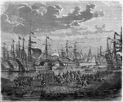 Nedstigning av Henry VIII (konge av England) til Calais for å beleire Boulogne (1544) av Unknown artist