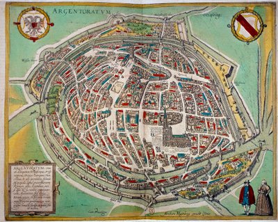 Detaljert kart over byen Strasbourg laget av Abraham Hogenberg (ca. 1608-1653). Gravering av 1600-tallets Paris B.N. av Unknown artist