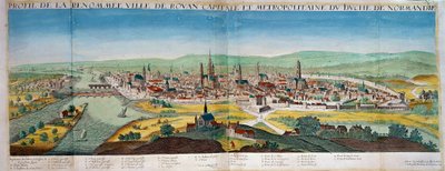 Detaljert utsikt over byen Rouen i Normandie. Gravering fra 1600-tallet. Paris B.N. av Unknown artist