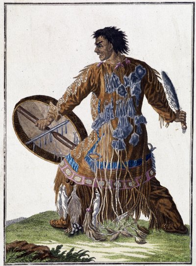 Devin (sjaman) fra Kamchatka (Sibir) - gravering, deb. 1800-tallet av Unknown artist