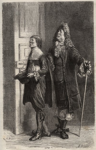 Diafoirus pere et fils - gravering for "" The Imaginary Malad"" av Jean Baptiste Poquelin dit Moliere (1622-1673) (The Imaginary Invalid) av Unknown artist