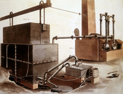 Diagram som forklarer produksjonen av kullgass, London 1815. av Unknown artist