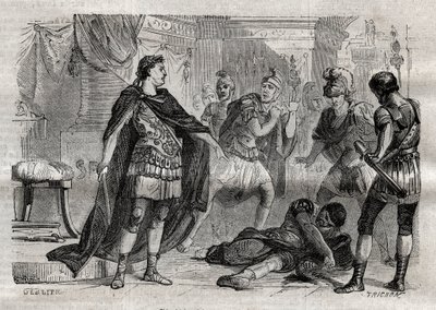 Diocletian (Caius Aurelius Valerius Diocletianus Augustus) (244-311) døende Lucius Flavius Aer - gravering i "" Dictionnaire populaire illustrious" - 1864 - av Joseph December og Edmond Allonier - av Unknown artist