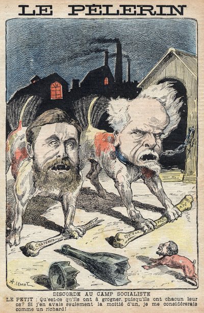 Tvister mellom sosialistene Jean Jaures (1859-1914) (til venstre) og Henri Rochefort (1831-1913) (til høyre). Illustrasjon i "" Le Pelerin"" av 19. juni 1898. av Unknown artist