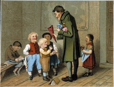 Utdeling av priser på skolen - kromolitografi, slutten av 1800-tallet av Unknown artist