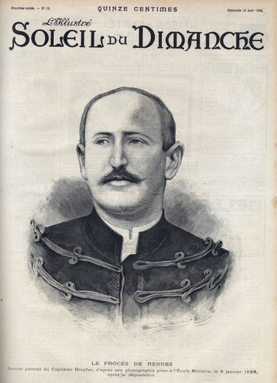 Dreyfus case: portrait of Alfred Dreyfus (1859-1935) after his degradation during the Rennes trial. Engraving in “” Le sun-du-dimanche””, August 13 av Unknown artist