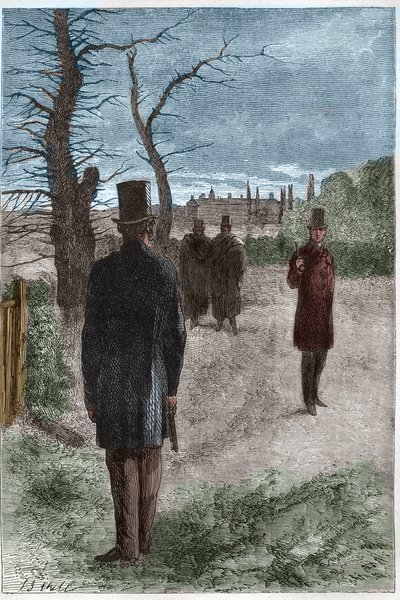 Duell mellom George William Finch-Hatton (Finch Hatton), jarl av Winchilsea (1791-1858) og Arthur Wellesley, hertug av Wellington (1769-1852) på Battersea Fields, 21. mars 1829 av Unknown artist