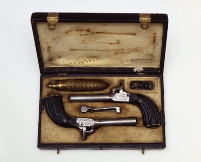 Duell sett sammensatt av pistoler Mazzagatti 1800-tallet. av Unknown artist