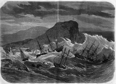Jordskjelvet i Peru: Tsunamien senker byen Arica i september 1869 - Gravering i "" Le Journal Illustré"" av Unknown artist