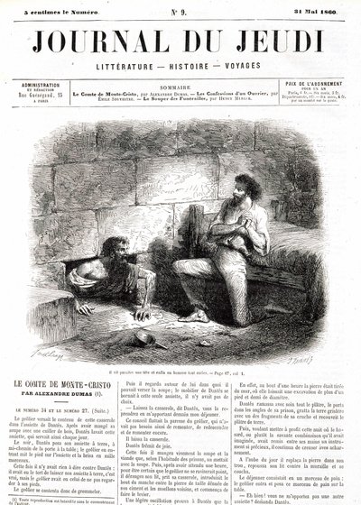 Edmond Dantes, greven av Monte Cristo (Monte Cristo) møter Abbe Faria takket være den hule tunnelen i fengselet - i "" Le Journal du Thursdays""" av 31.05.1860 av Unknown artist