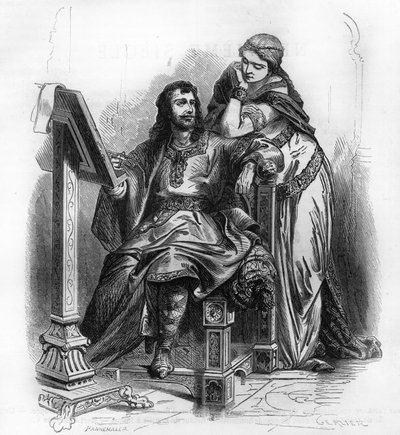 Eginhard (Einhard, Einhart, Einard, 775-840) historiker fra den karolingiske perioden med Emma (Imma) hans kone. av Unknown artist