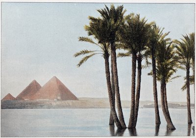 Egypt: flom Nilen og pyramidene i Giza (Gizeh, Gizeh, Giza). av Unknown artist