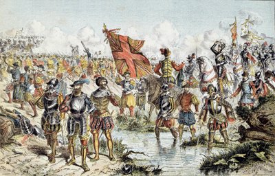 Åttende religionskrig (1585-1598): slaget ved Ivry 14.03.1590 mellom den kongelige hæren til Henrik IV (som vil seire) og den katolske ligaen. Illustrasjon av 1800-tallet. Paris, Musee de l
