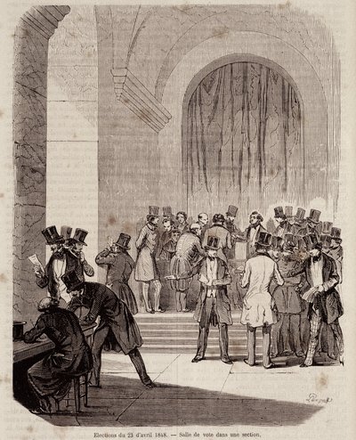 Valg 23. april 1848: stemmelokale i en seksjon - i "" Samtidens populærhistorie"" av Unknown artist