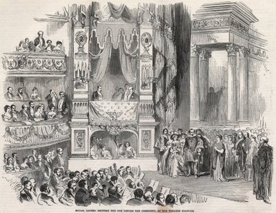 Elisabeth Rachel Felix, kjent som Mademoiselle Rachel (1821-1858), fransk tragedienne, før Napoleon III ved Theatre Francais i 1852 - På tampen av proklamasjonen av det andre imperiet, erklærte Rachel ved Theatre Francais den 22. oktober 1852 av Unknown artist