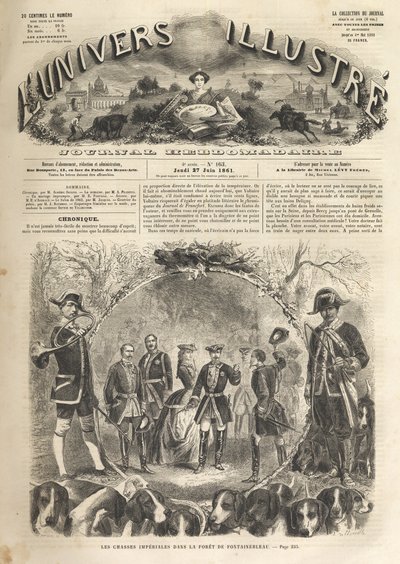 Keiser Napoleon III på jakt i Fontainebleau - 1861 - Imperiale jakt i Fontainebleau i nærvær av Napoleon III (1808-1873) og Imperatrice Eugenie (1826-1920). Det berømte universet i 1861 - av Unknown artist