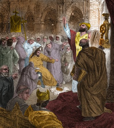 Slutten av det merovingerske dynastiet, 751: avsetting av kong Childerik III (714-754) av Pepin the Brief (714-768). av Unknown artist
