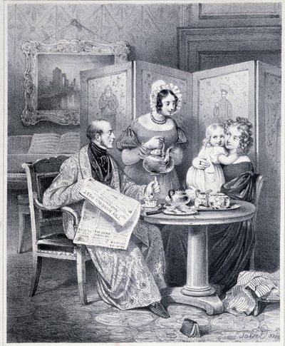 Engelsk par som tar te - 1800-tallet. av Unknown artist