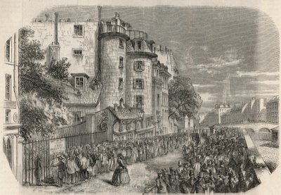 Inntreden av politiprefekturen ved rue de Jerusalem på hjørnet av Quai des Orfevres i Paris på 1800-tallet før 1871 - Gravering i "Tableau-de-Paris" av Edmond Texier 1852. av Unknown artist