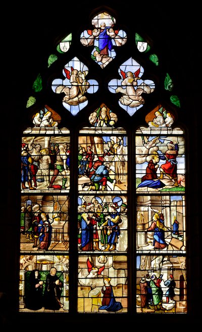 Episoder av livet til Saint Barbe, kristent martyrium på 300-tallet, glassmalerier med livet til Saint Barbara av Unknown artist