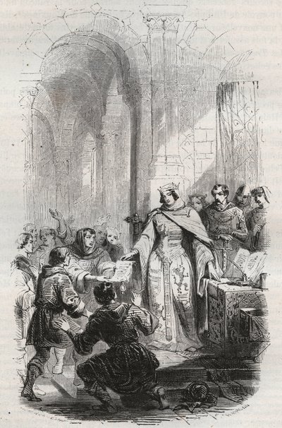 Ermesinde, grevinne av Luxembourg - Portobrev gitt av Ermesinde Iere fra Luxembourg til innbyggerne i Luxembourg i 1243 - Gravering av 1868 i "Belgias historie fra primitiv tid til slutten av Leopold I" av Theodore Juste (1818-1888) - av Unknown artist