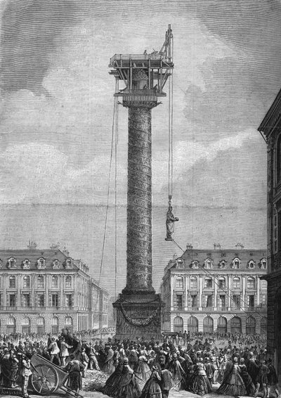 Etablering av den nye statuen (som representerer Napoleon I) over søylen på Place Vendome i 1. arrondissement i Paris 4. november av Unknown artist