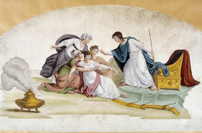 Esthers Ohnmacht - Fächerprojekt, ca. 1810 von Unknown artist