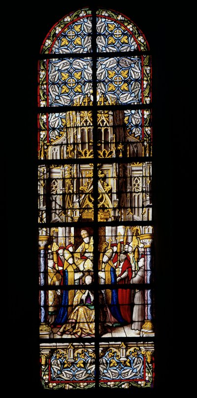 Eugene III, tidligere munk av Claivaux, klatrer til pontifikatets trone 15. februar 1145. Glassmaleri ved Cathedrale de Tournai: Transept venstre (2). av Unknown artist