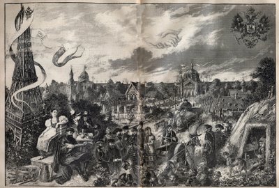 Fremkalling av vennskap mellom Frankrike og Russland og den russiske utstillingen som vil finne sted i 1892 på Champ de Mars i Paris - Gravering i "" La Science francaise"" av Unknown artist