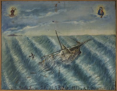 Ex-voto (ex voto) sjømann, populært tilbud som et løfte om hengivenhet og takknemlighet for sjømannen som overlever til farene ved havet som kommer fra kirken Carmine, Torre del Greco, nær Napoli, 29/03/1894 Italia av Unknown artist