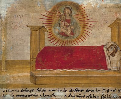 Eks-voto som viser Madonna og barn med pasient i sengen, Abbey of St Maria del Monte, Cesena av Unknown artist