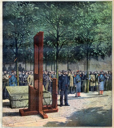 Henrettelse med giljotinen av morderne av Courbevoie, Dore og Berland, foran La Roquette fengsel, Paris, 08.08.1891 av Unknown Artist
