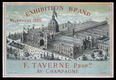 Utstilling av merkevarer i Melbourne 1880: F. Taverne Champagne. av Unknown artist