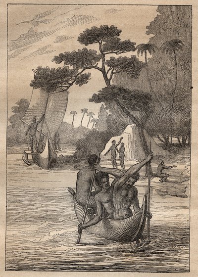 Expedition by Nicolas Thomas Marion-Dufresne (Marion Dufresne) (1729-1772): canoes from the islands of the Admiraut (Bismarck Archipelago, Papua New Guinea) - illustration taken from “” The Great Mariners of the 18th century””” av Unknown artist