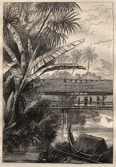 Ekspedisjon av Antoine Bruny (Bruni) d'Entrecasteaux (1737-1793) på jakt etter Jean Francois Galaup de La Perouse (1741-1788) i 1791: utsikt over Bouron Island (?) - illustrasjon hentet fra "The Great Mariners of the 18. århundre"" av Unknown artist