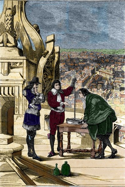 Opplev Blaise Pascal med et kvikksølvbarometer på toppen av Tour Saint Jacques la Boucherie i Paris. av Unknown artist