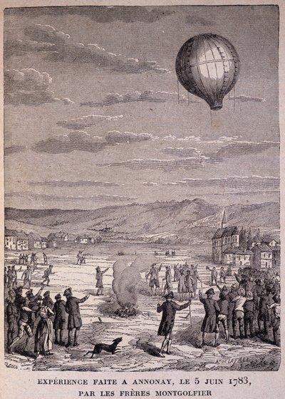 Eksperiment gjort på Annonay 5. juni 1783 av Montgolfier Brothers - i "" Les Contemporains", n.d. slutten av 1800-tallet. av Unknown artist