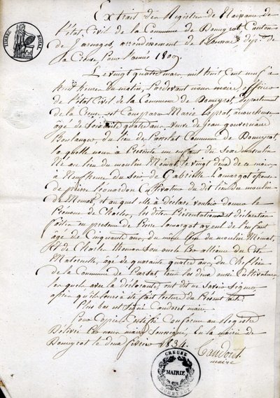 Extract from the register of birth of the State-Civil of the municipality of Dommyrot, certified copy of February 2 av Unknown artist