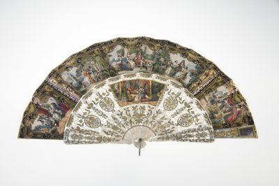 Vifte, ca. 1860, Trykket og malt papir, perlemor, gull, sølv og kobbermetaller, og speil, Maker ukjent av Unknown artist