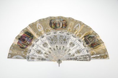 Vifte, ca. 1860, Trykket og malt papir, perlemor, gull, sølv og kobbermetaller, og speil, Maker ukjent av Unknown artist