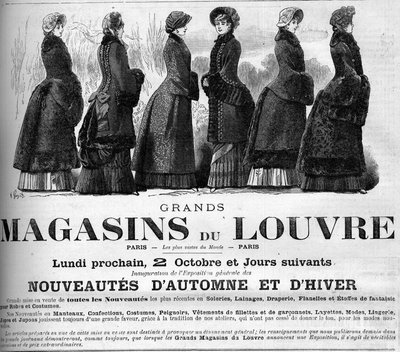 Feminint mote fra 1800-tallet: reklame for Louvre-varehusene av Unknown artist