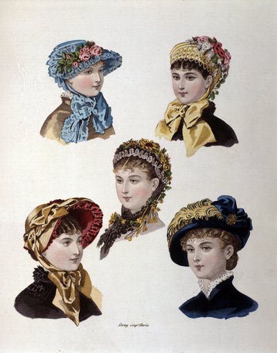 Mote på slutten av 1800-tallet: forskjellige modeller av damehatter av Unknown artist