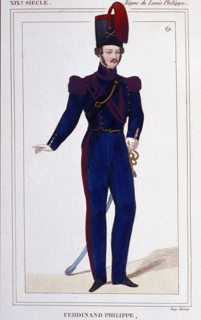 Ferdinand Philippe (Ferdinand-Philippe) Louis, hertug av Chartres, deretter hertug av Orléans (1810-1842). Fransk prins, sønn av kong Louis Philippe 1er (Louis-Philippe) av Frankrike. Gravering fra 1850 av Unknown artist