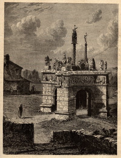 Finistere - Bretagne - Le calvaire de pleyben - Enclos paroissial de Pleyben - Pleyben Parish close - gravering i "" PATRIE" - PECTUREQUIRESSE BESKRIVELSE AV FRANKRIKE I 6 BIND AV LUCIEN HUARD - slutten av 1800-tallet av Unknown artist