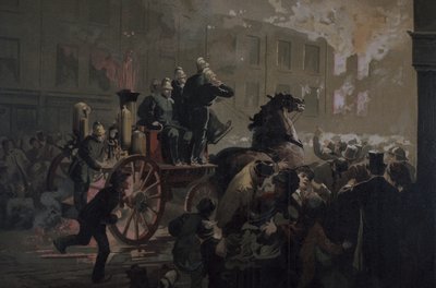 Brannbil, sent på 1800-tallet (farge litho) av Unknown artist