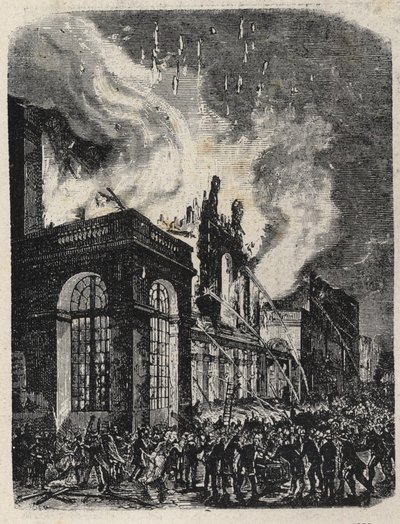 Brann i Opera de la rue Lepelletier (Le Peletier) i Paris 28. oktober av Unknown artist