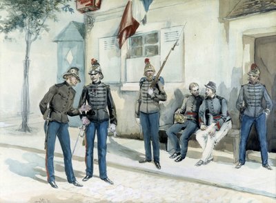 Brannmenn foran brakkene deres i 1870 av Unknown artist